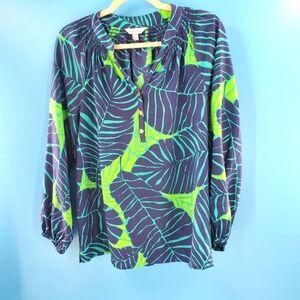 Lilly Pulitzer tropical leaf print silk blouse S